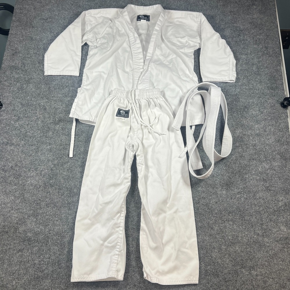 Hawk Sports Karate Gi Uniform Set Kids 2 White Cotton Belted Waist Straight Leg